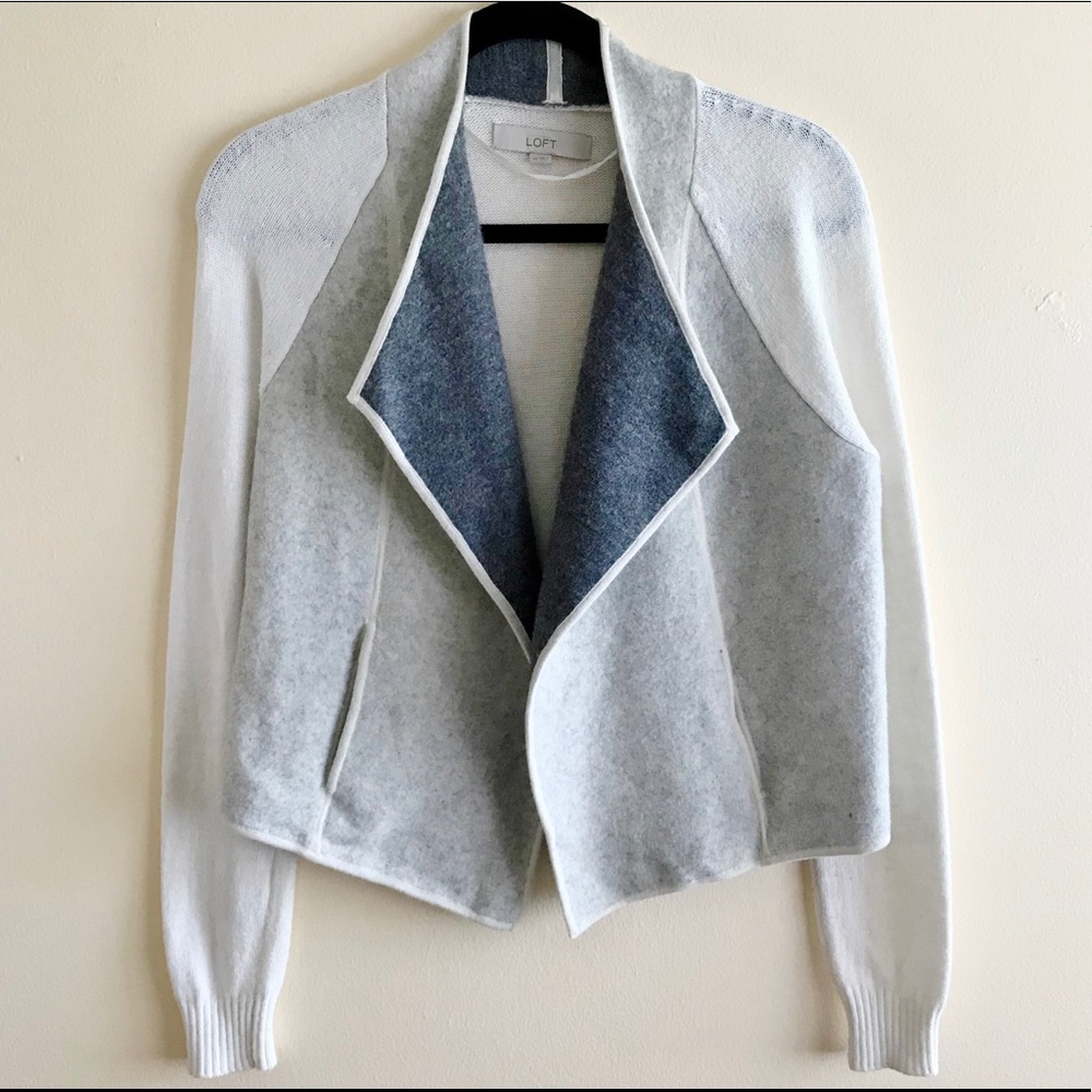 LOFT Wool Open Front Color-block Cardigan